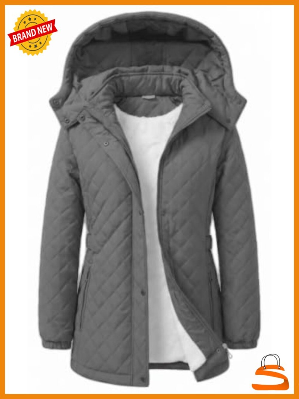 Women's Diamond Quilted Fleece Lined Winter Coat with Removable Hood